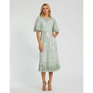 Mac Duggal NWT Flounce Sleeve Midi Dress in Sage Size 14